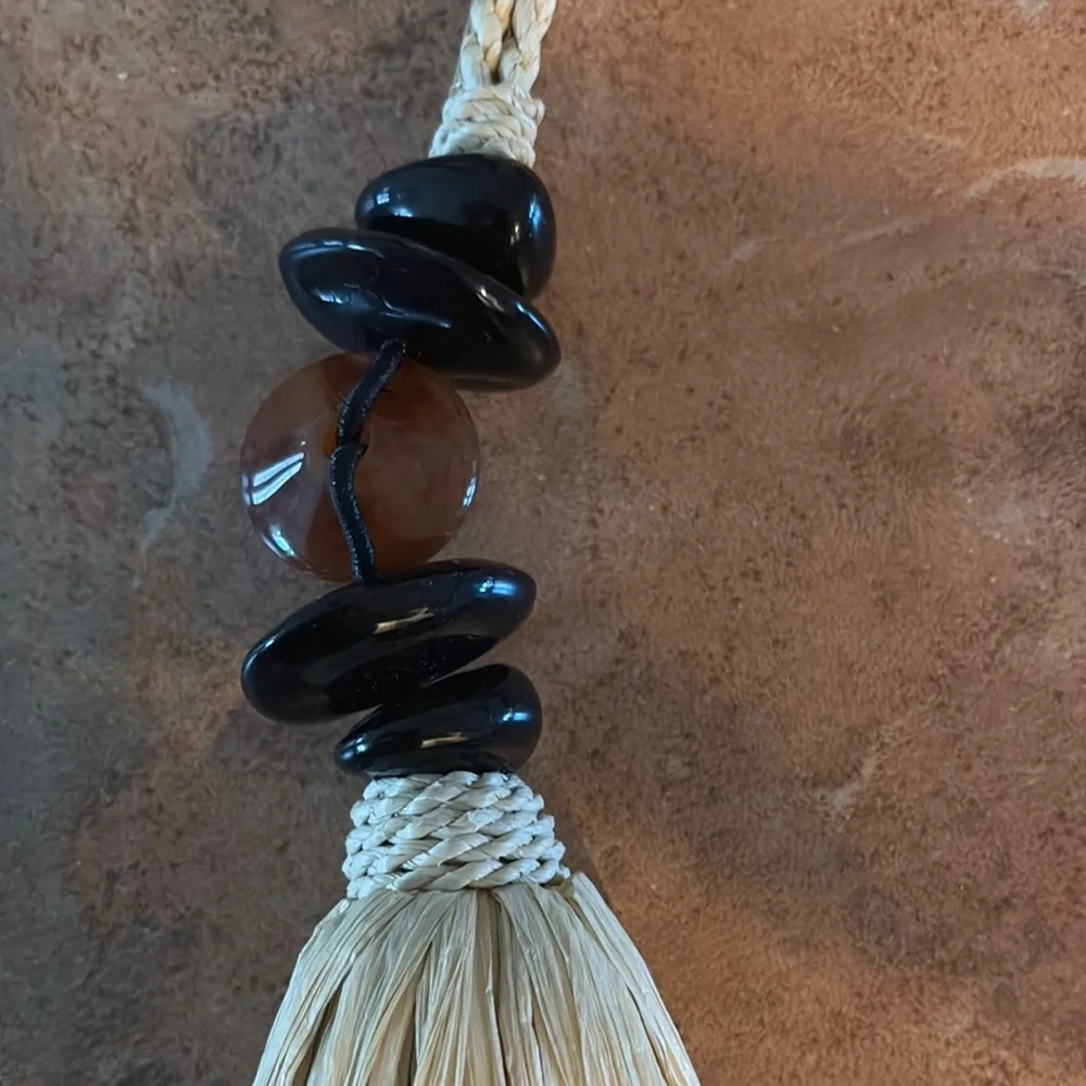 Serena Uziyel Handmade Tan and Brown Straw Keychain